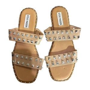 Steve Madden Skyler Tan/Beige Studded‎ Design Slide Sandals Size US 9